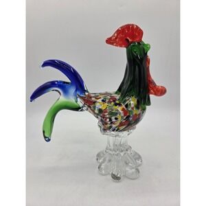 Art Glass Rooster Murano Style Hand Blown Speckled Confetti Figurine
